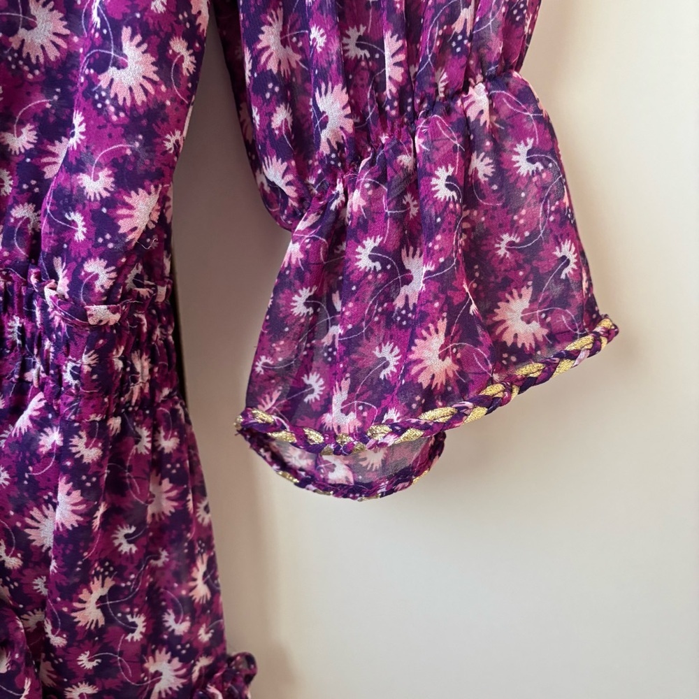 Misa Los Angeles Marisol Purple Floral Off Shoulder Smocked Mini Dress Size S - Picture 6 of 9